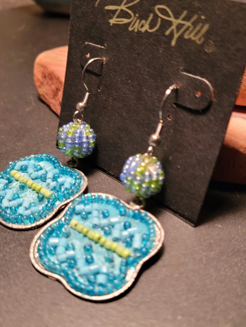 Blue Green Beaded Dangle Earrings Turquoise Beaded Boho Statement Earrings NWT